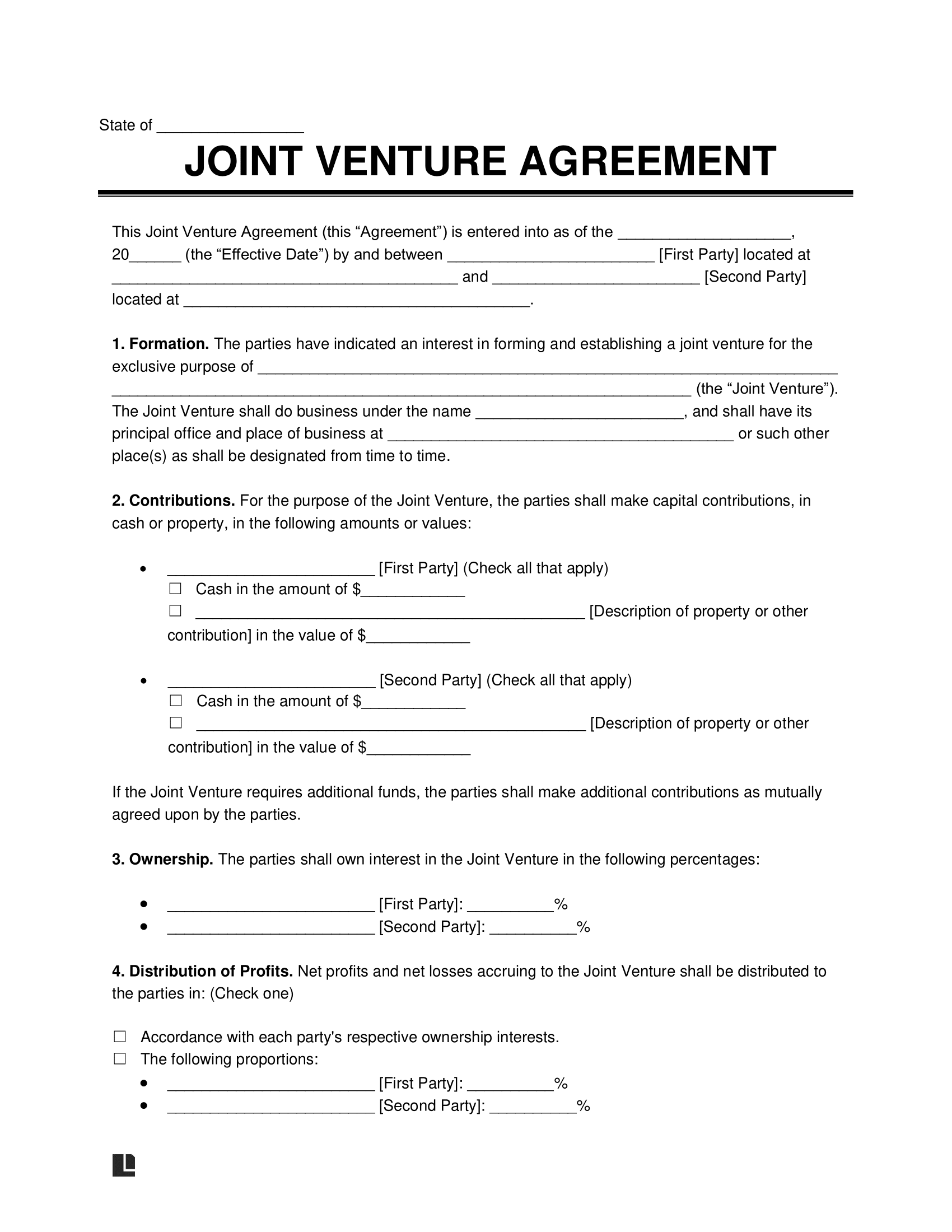 Free Joint Venture Agreement Template PDF Word