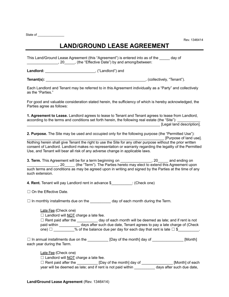 Free Land Lease Agreement Template PDF Word