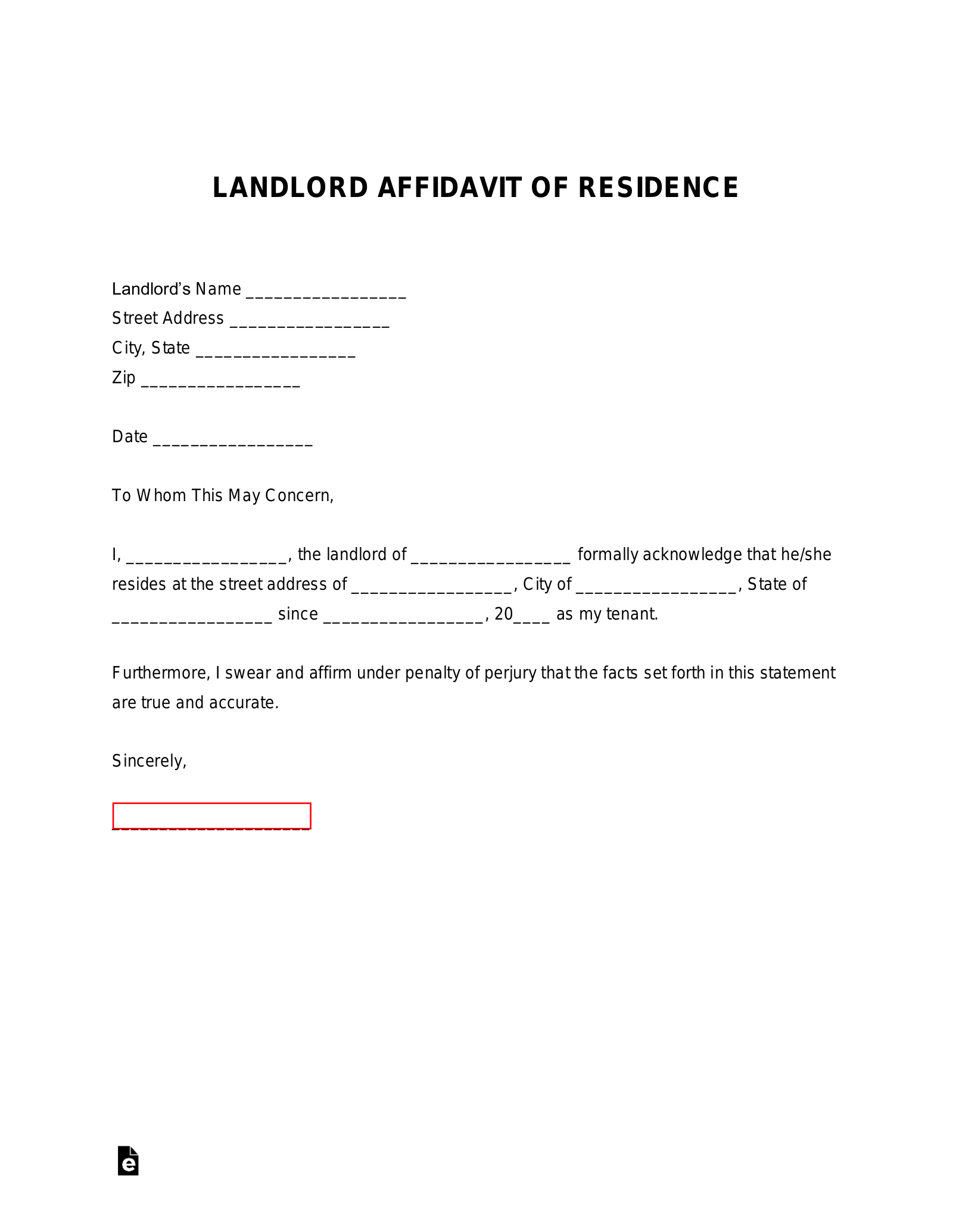 Free Landlord Proof Of Residency Letter PDF Word EForms