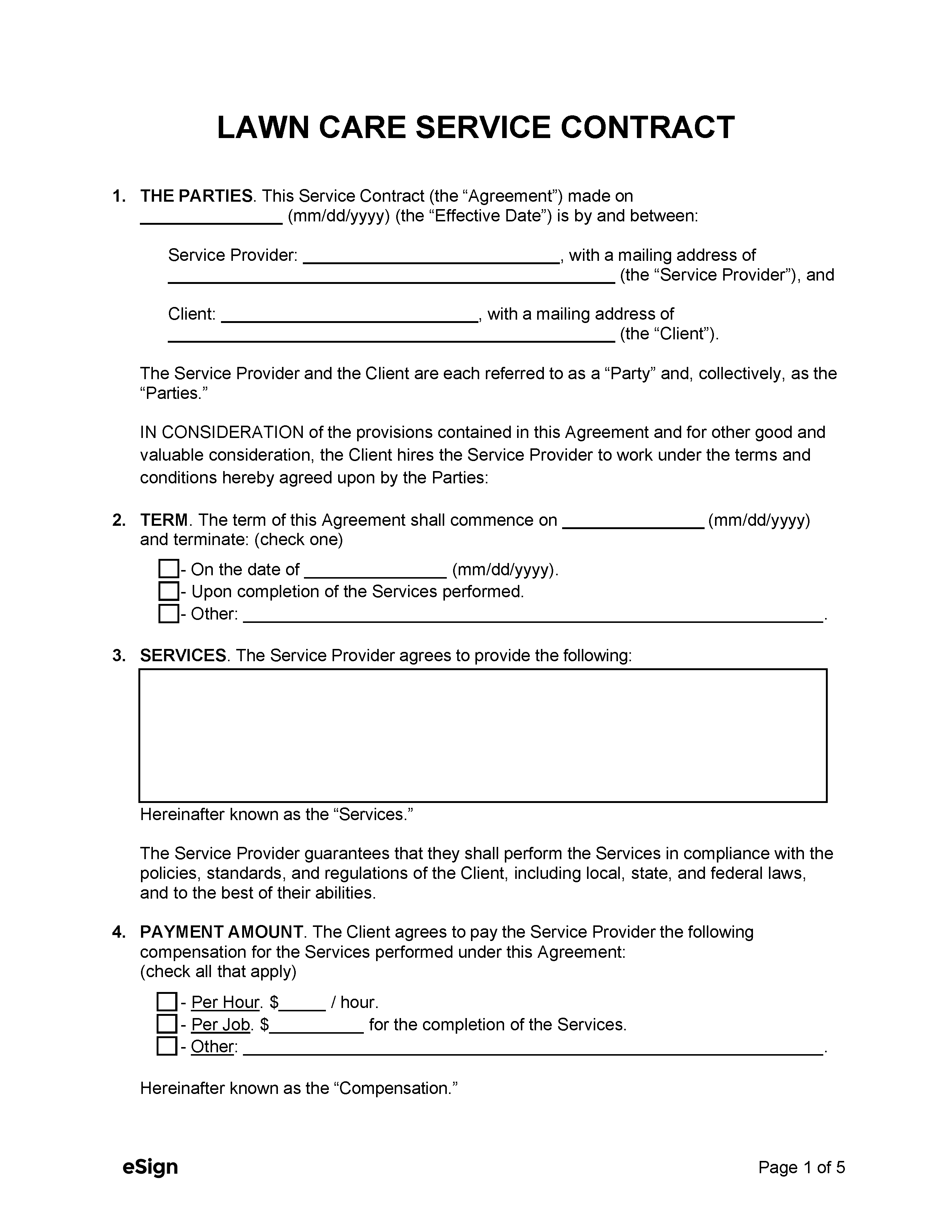 Contract Template For Landscaping Services