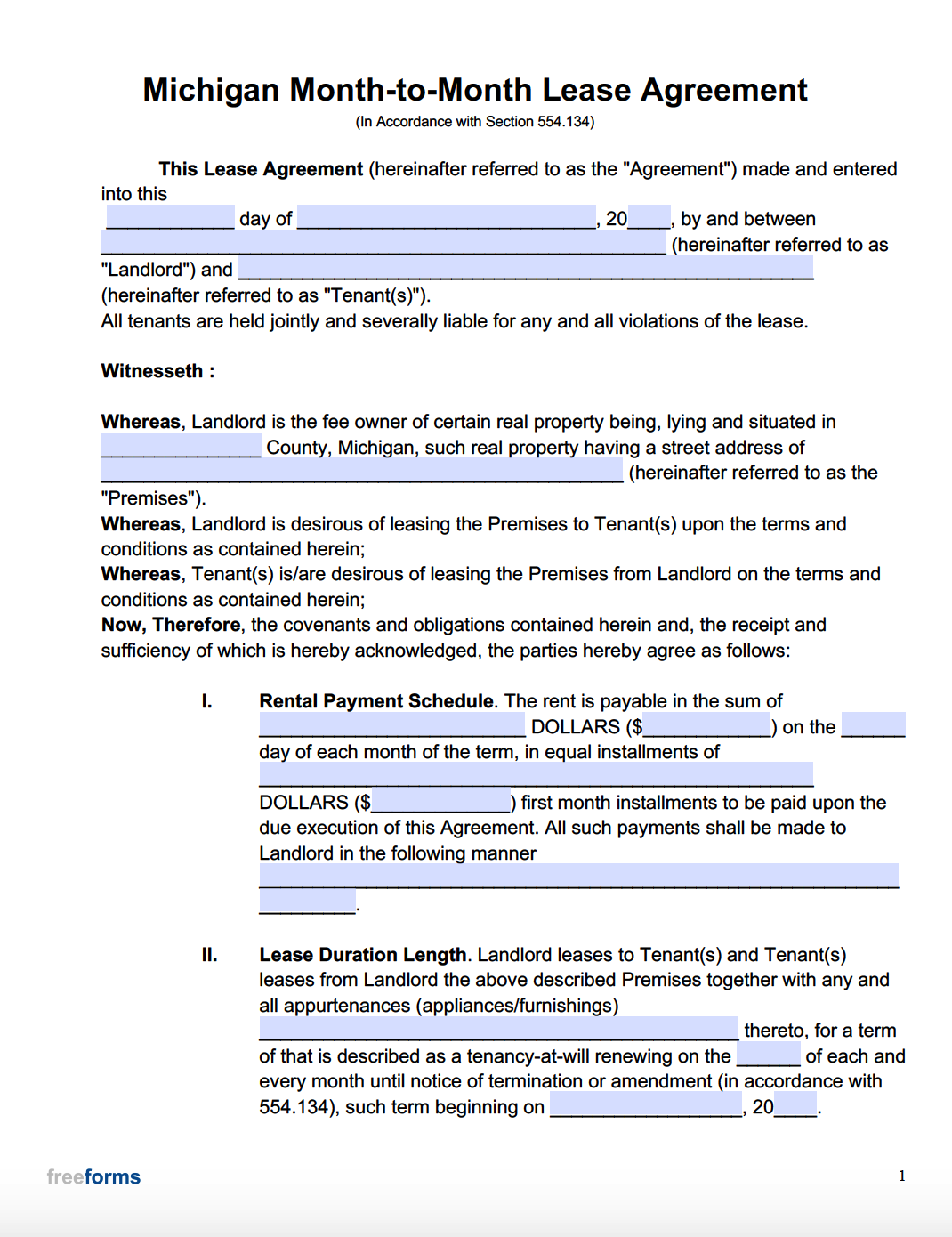 Month To Month Lease Form Free