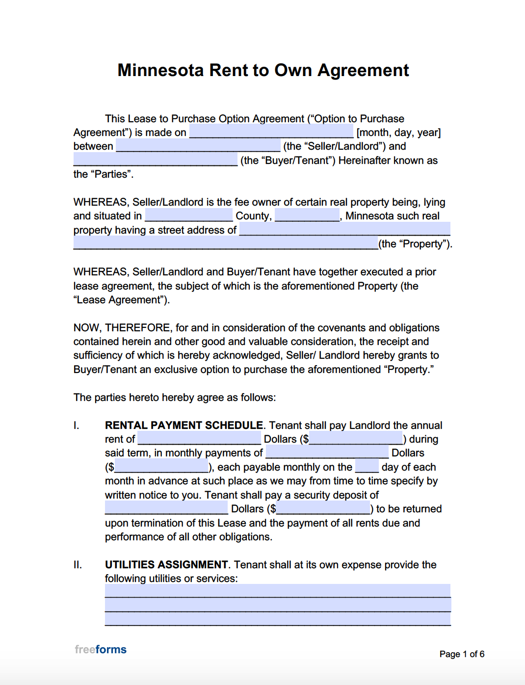 Rent To Own Home Contract Form