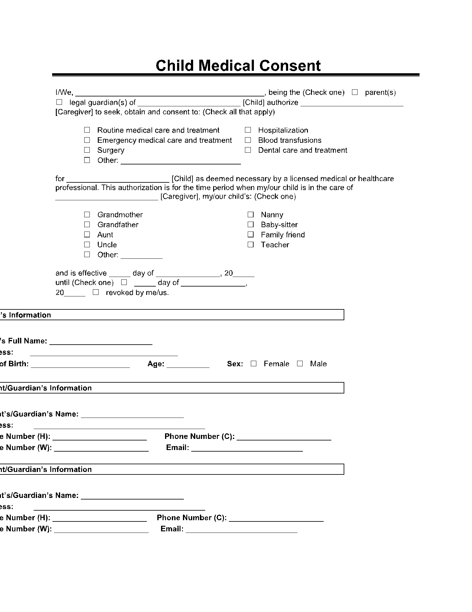 Printable Consent To Treat Minor Form