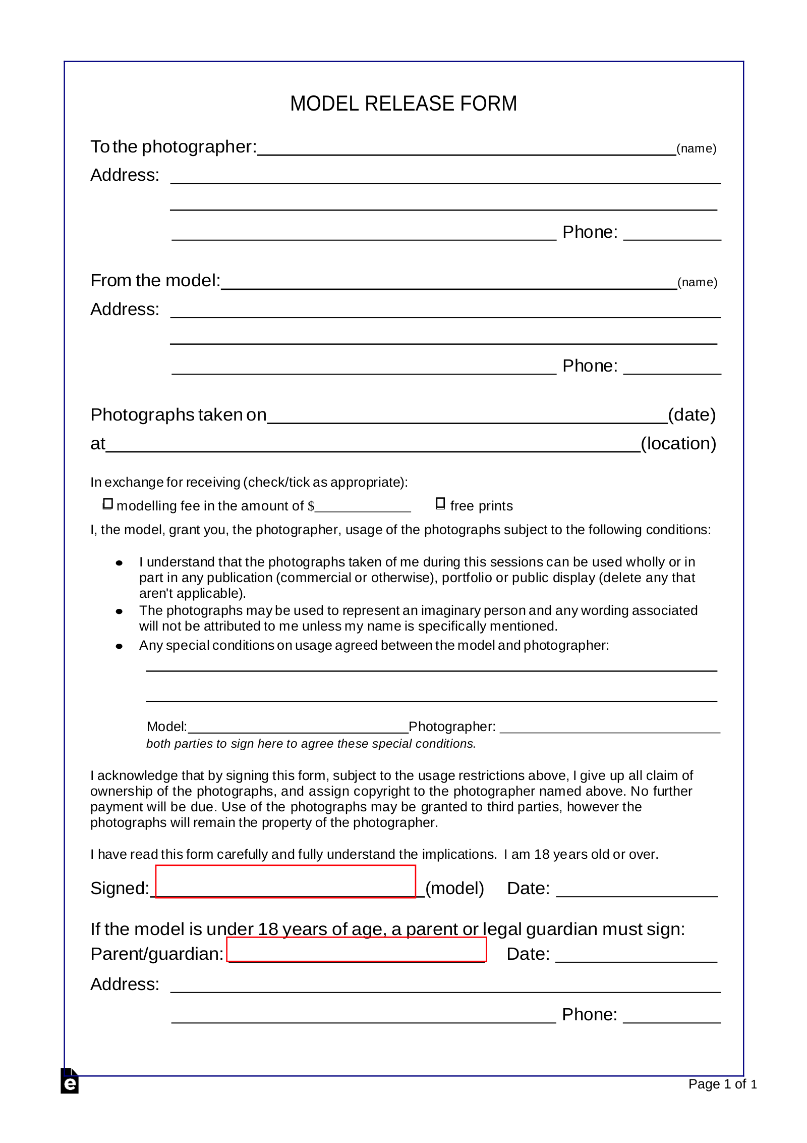 Model Release Form Pdf Free