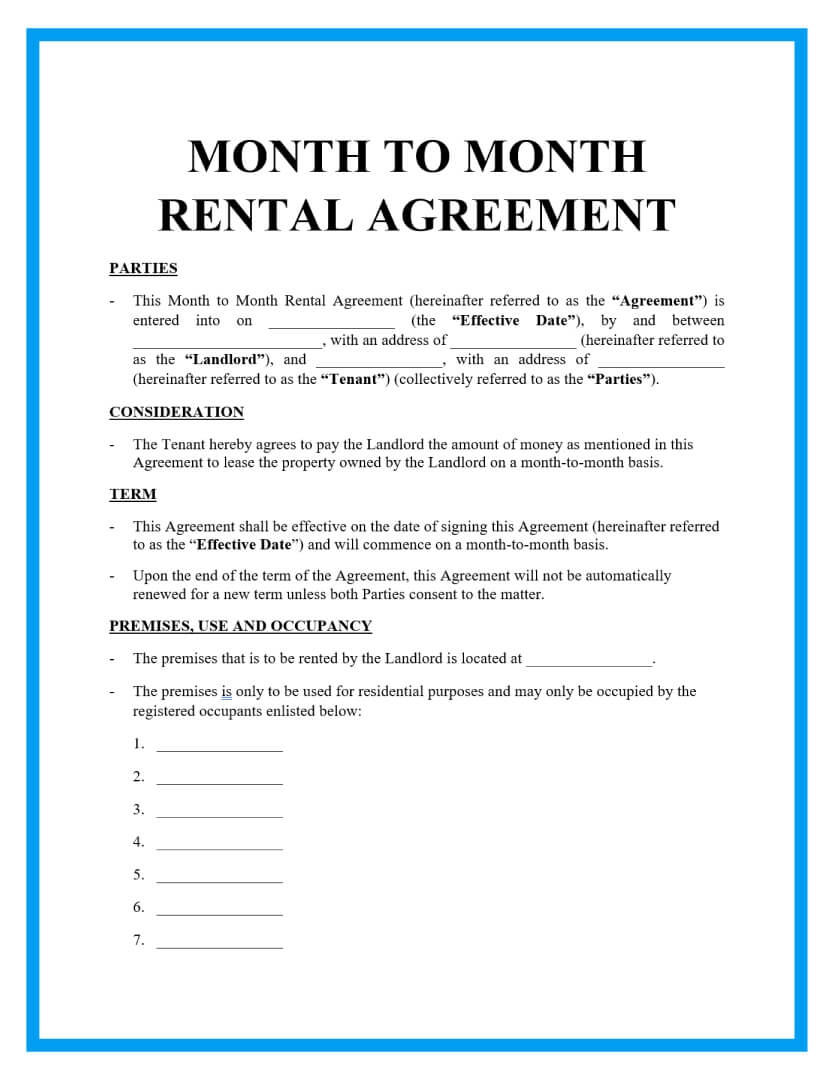Example Of Month To Month Lease