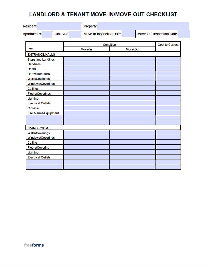 Free Printable Move In Checklist