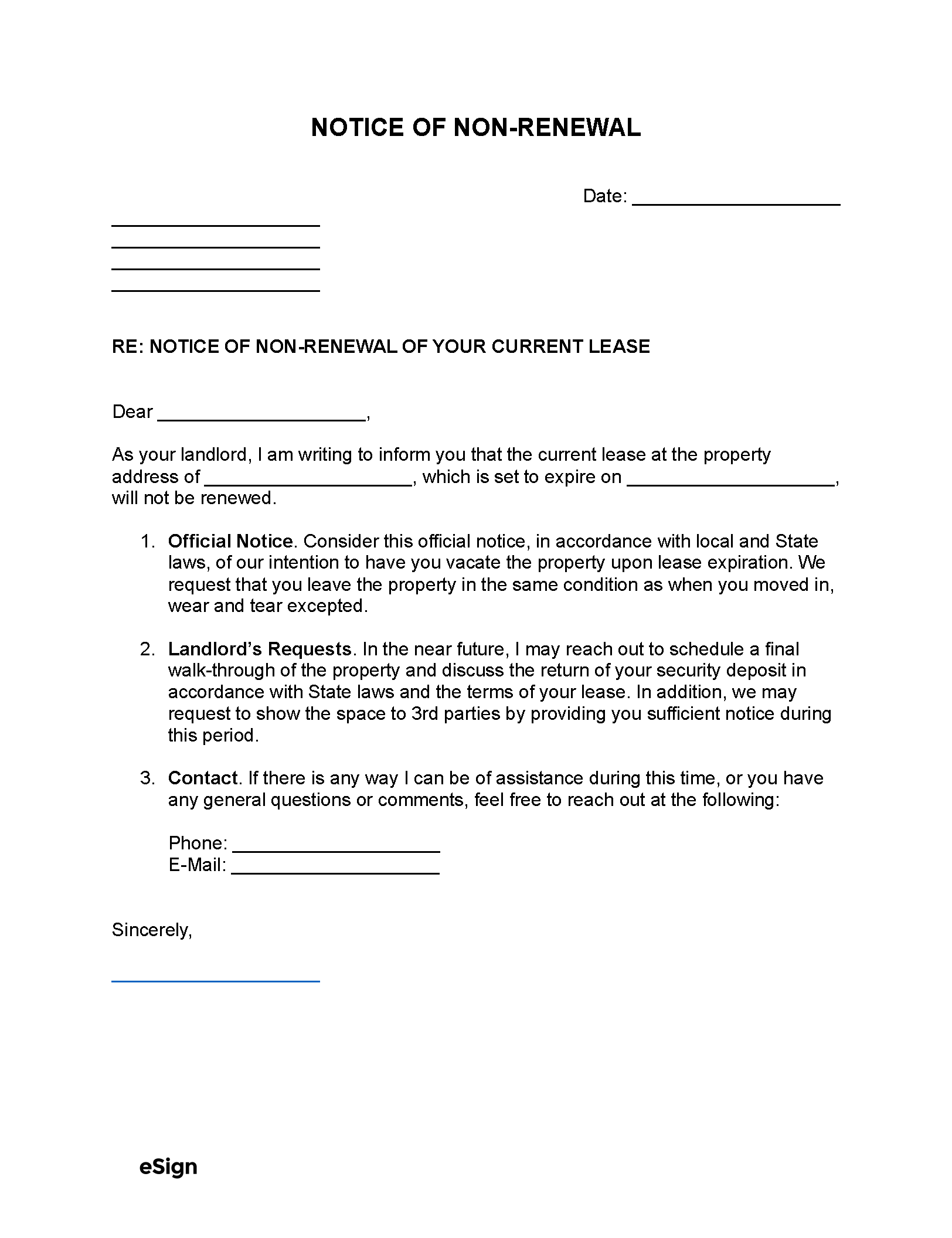 Lease Renewal Letter To Landlord
