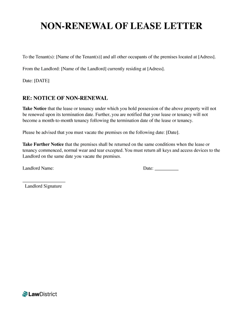 Free Not Renewal Lease Letter Template PDF Sample LawDistrict