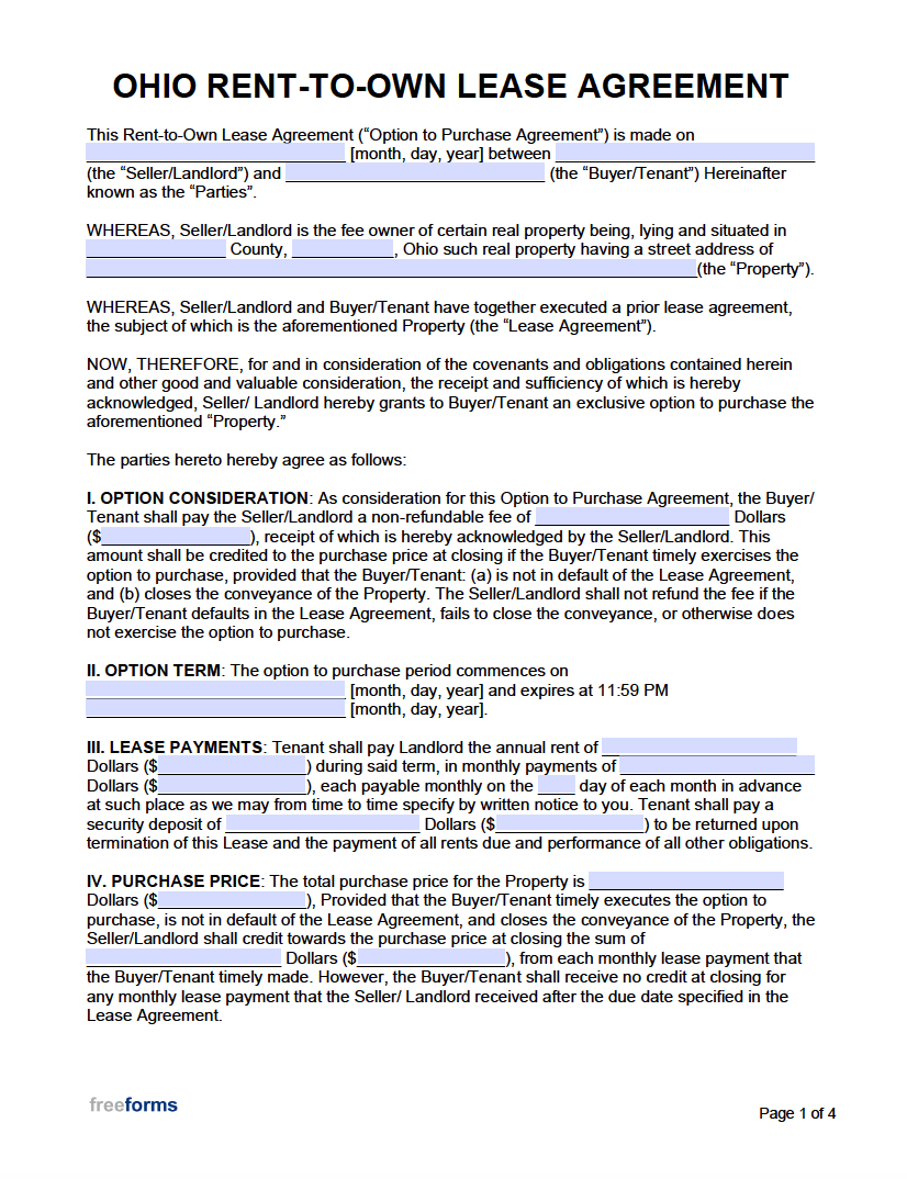Free Printable Rent To Own Contract