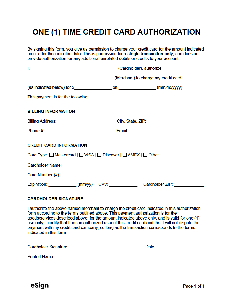 Credit Card Authorization Form Template Free Download