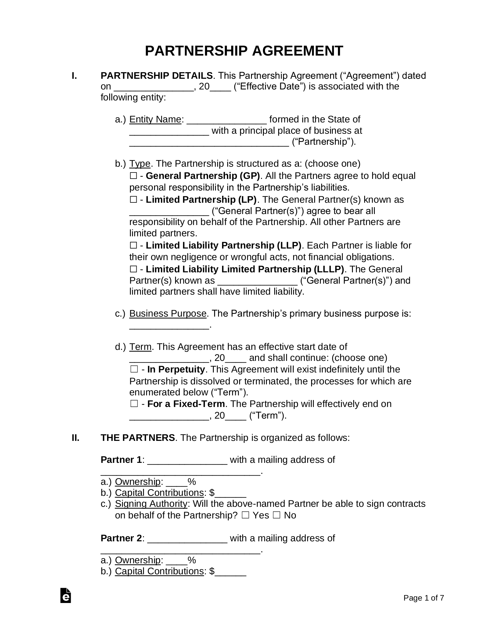 Free Partnership Agreement Template Word