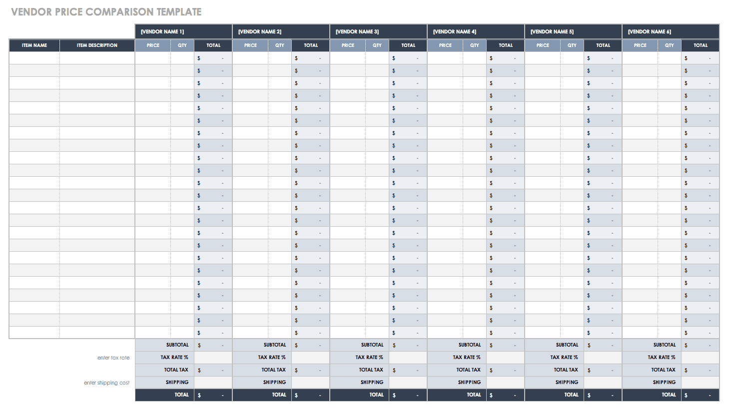 Free Price Comparison Templates Smartsheet