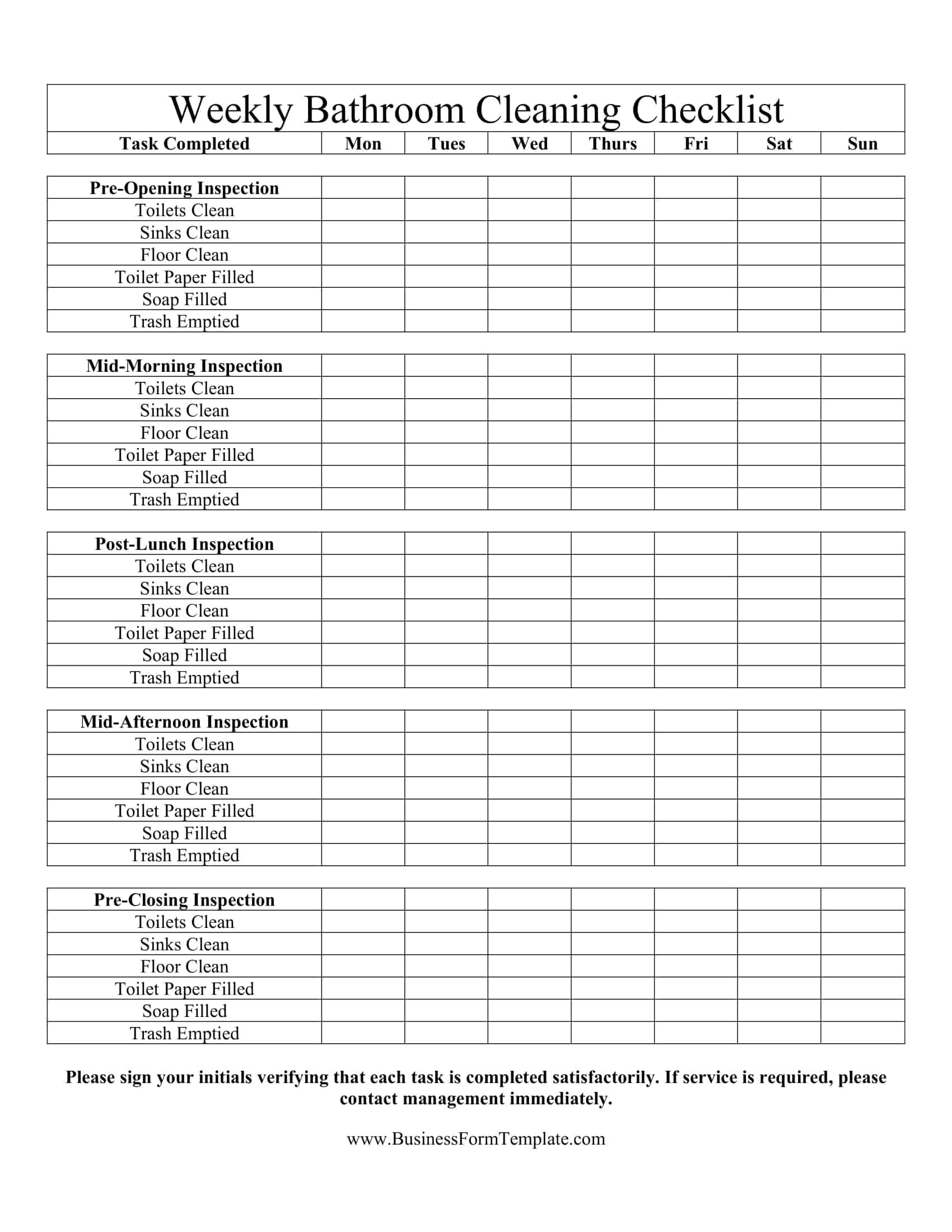 Bathroom Cleaning Checklist For Employees
