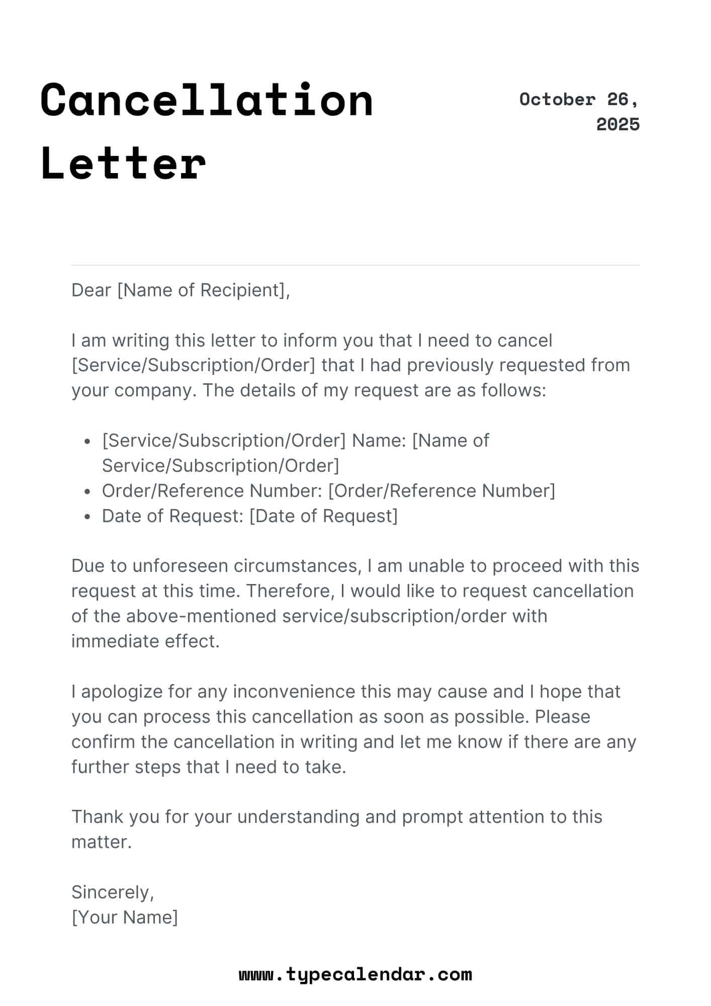 Letter To Cancel Service Agreement