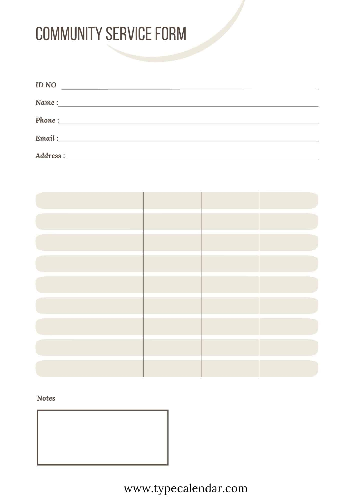 Community Service Hours Form Pdf