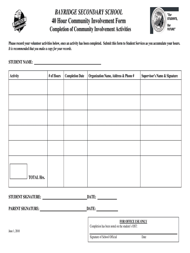 Community Service Hours Form Pdf