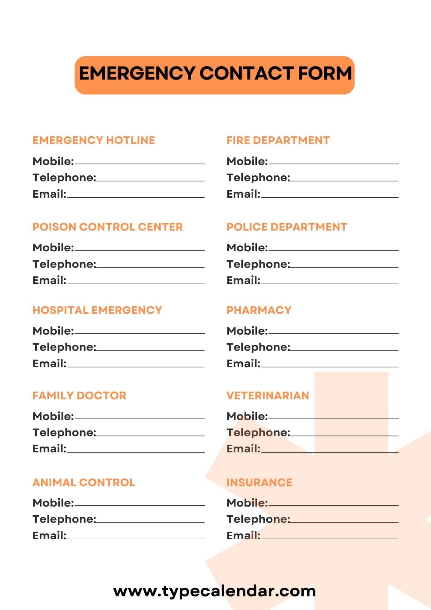 Emergency Contact Form For Employees