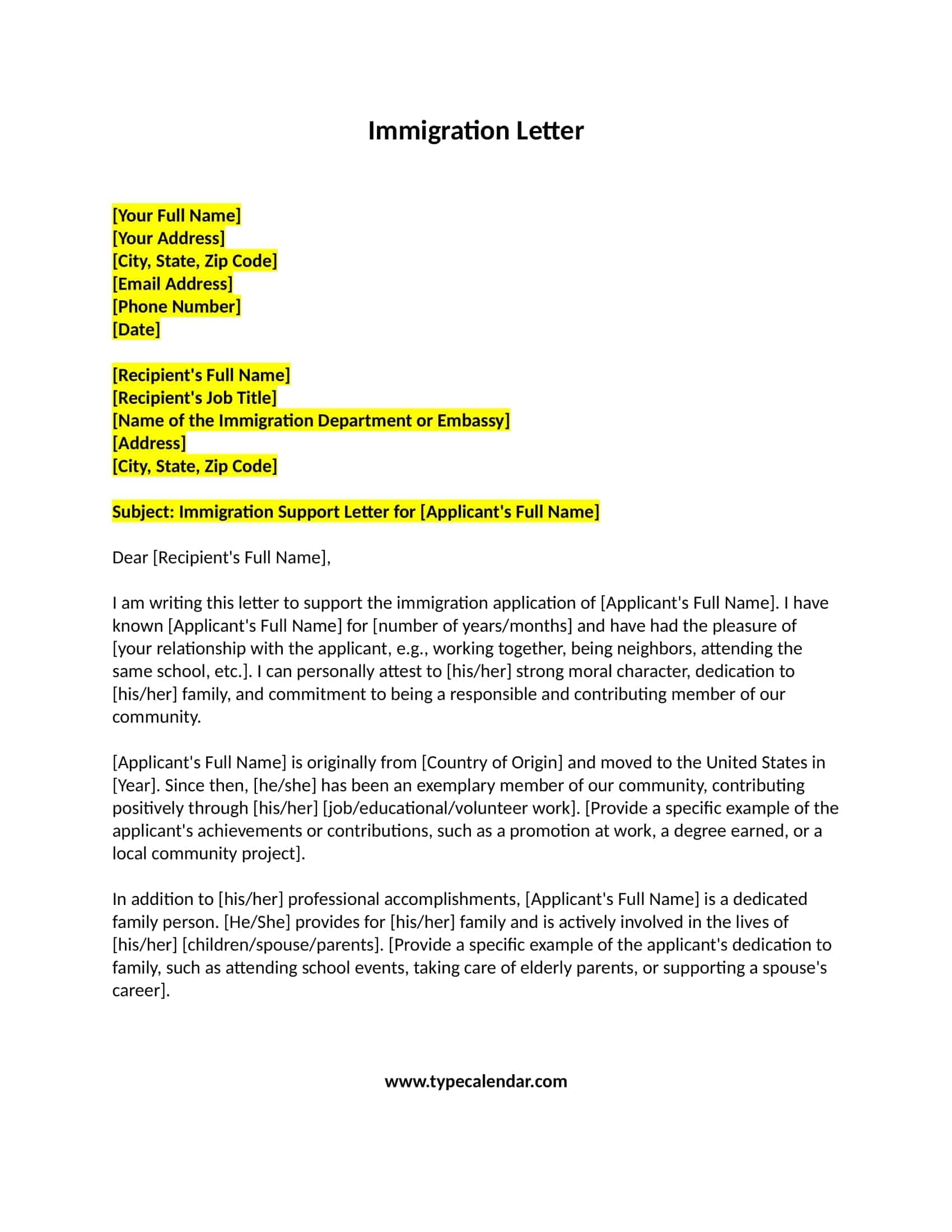 Sample Immigration Letter Of Support For A Family Member