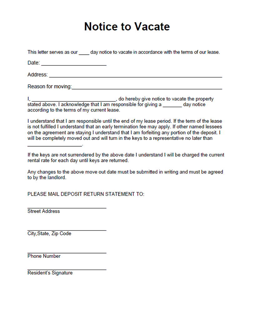 Free Printable Intent To Vacate Letter Template Vacate Notice Sample Printable Legal Forms For Attorney Law Being A Landlord Eviction Notice Lettering