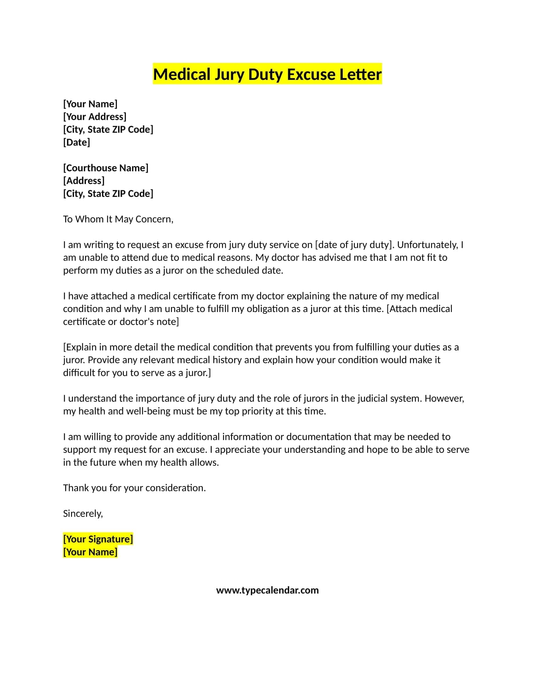 Free Printable Jury Duty Excuse Letter Templates PDF Employer Doctor