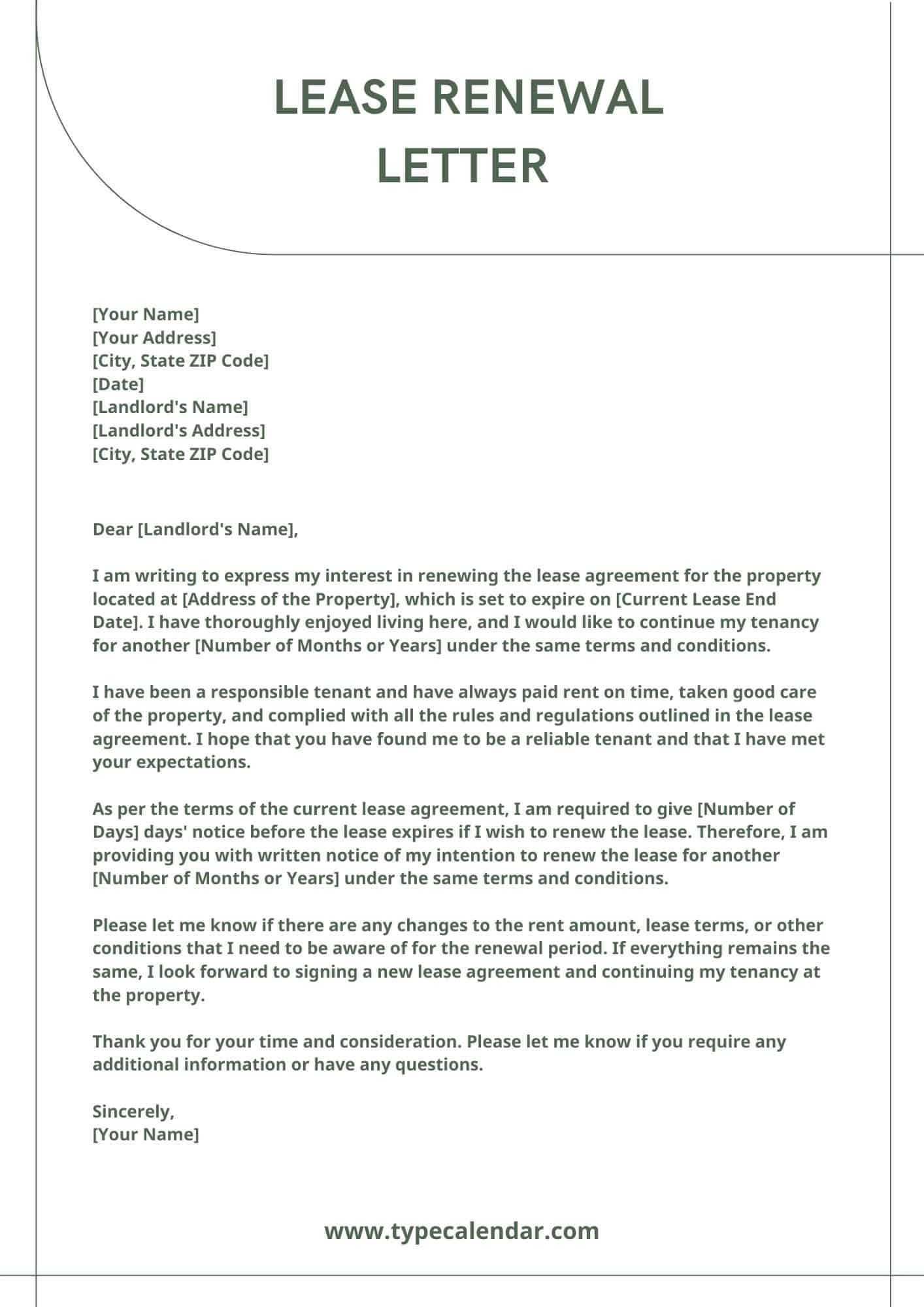 Free Printable Lease Renewal Letter Templates Word PDF Sample Landlord