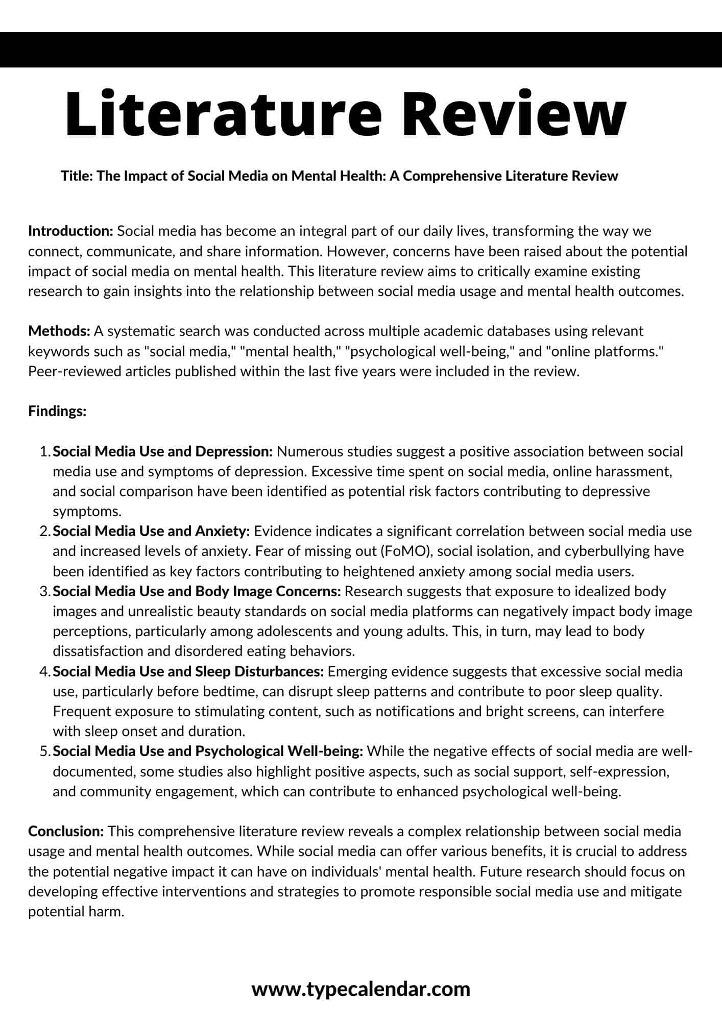 Literature Review Outline Template Word