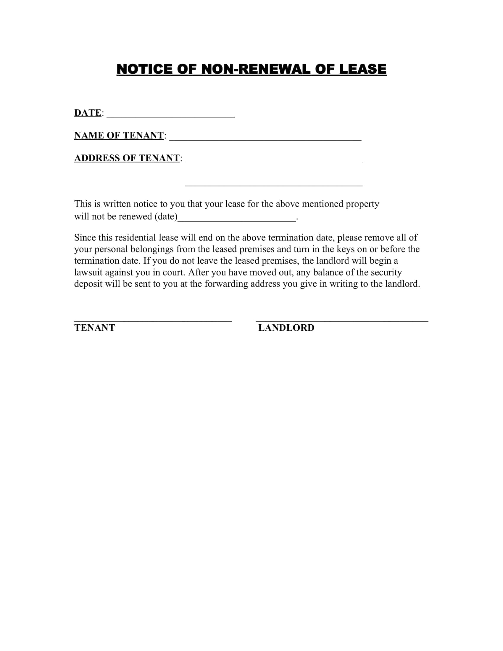 Notice To Landlord Not Renewing Lease