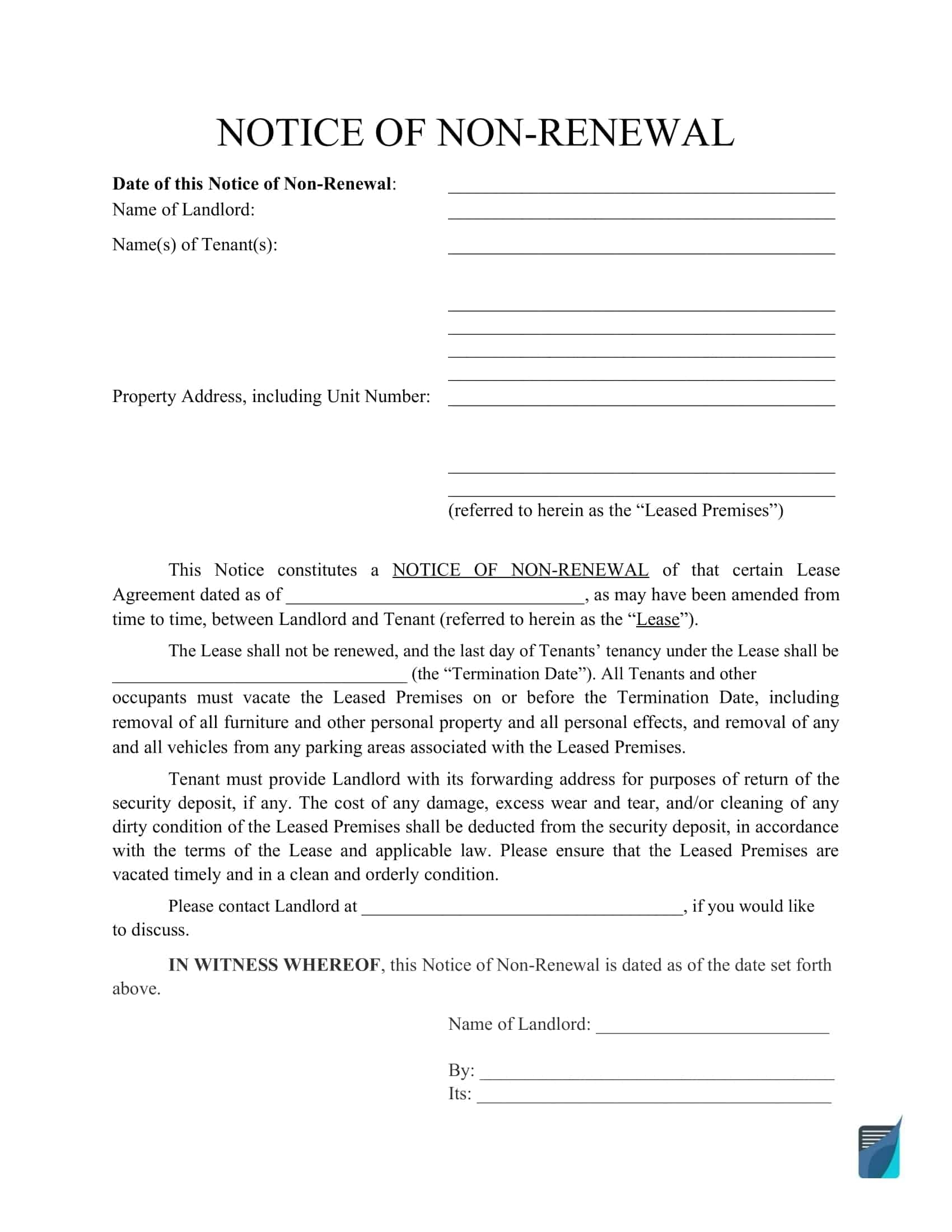 Letter To Landlord Not Renewing Lease