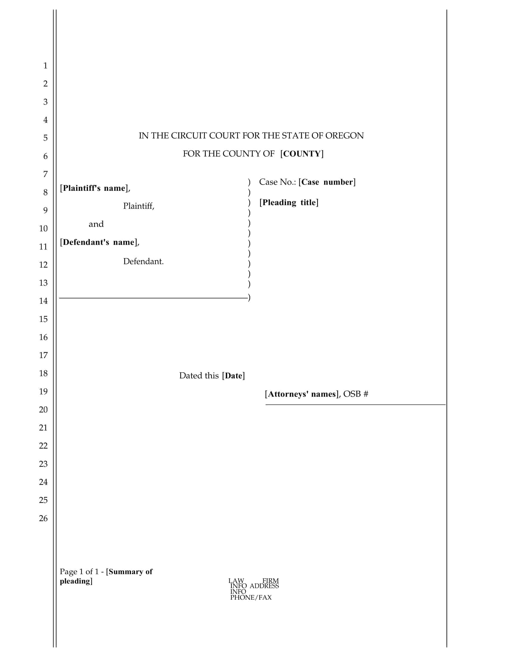 Free Printable Pleading Paper Templates Word PDF Legal