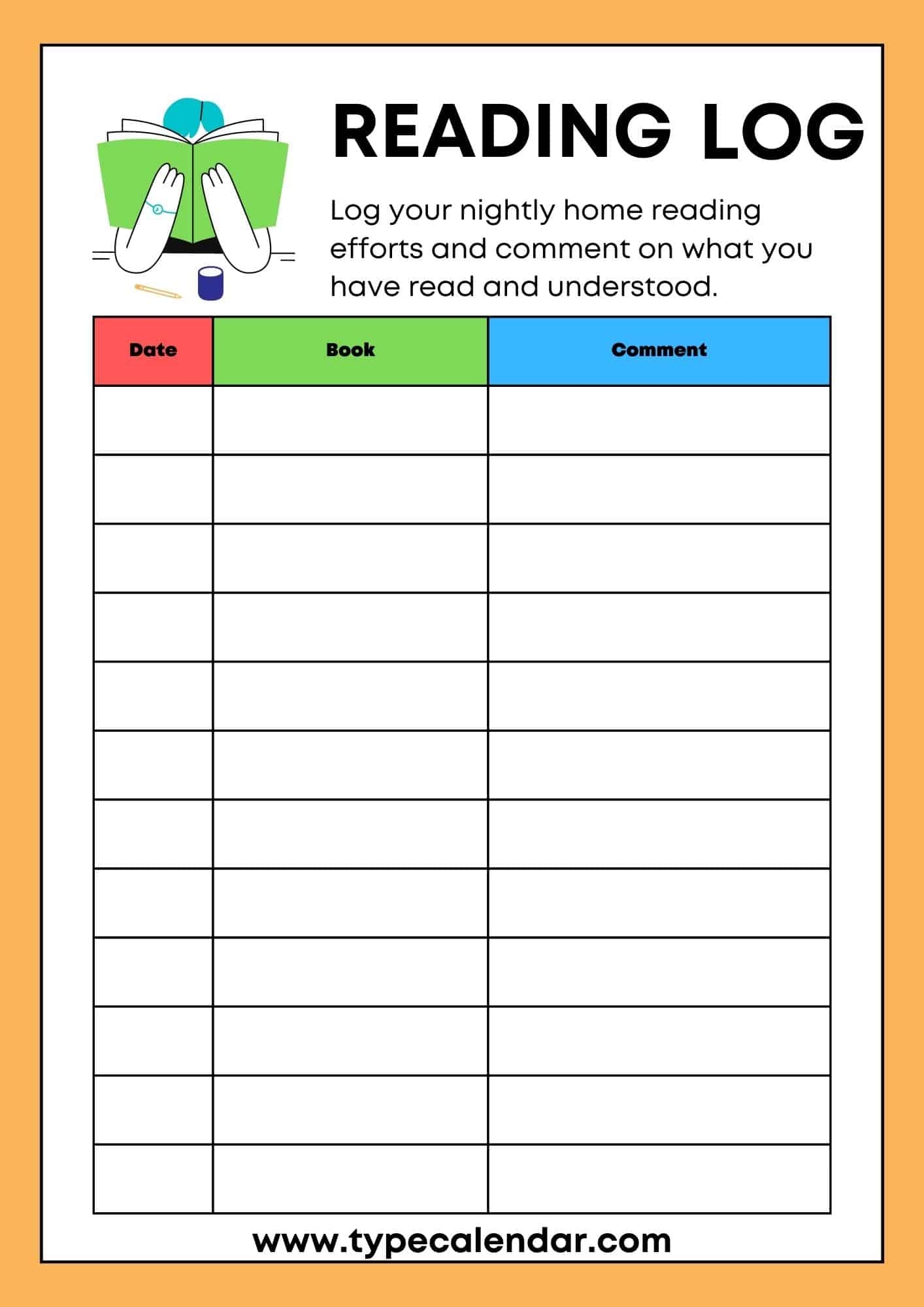 Reading Log For Elementary Students
