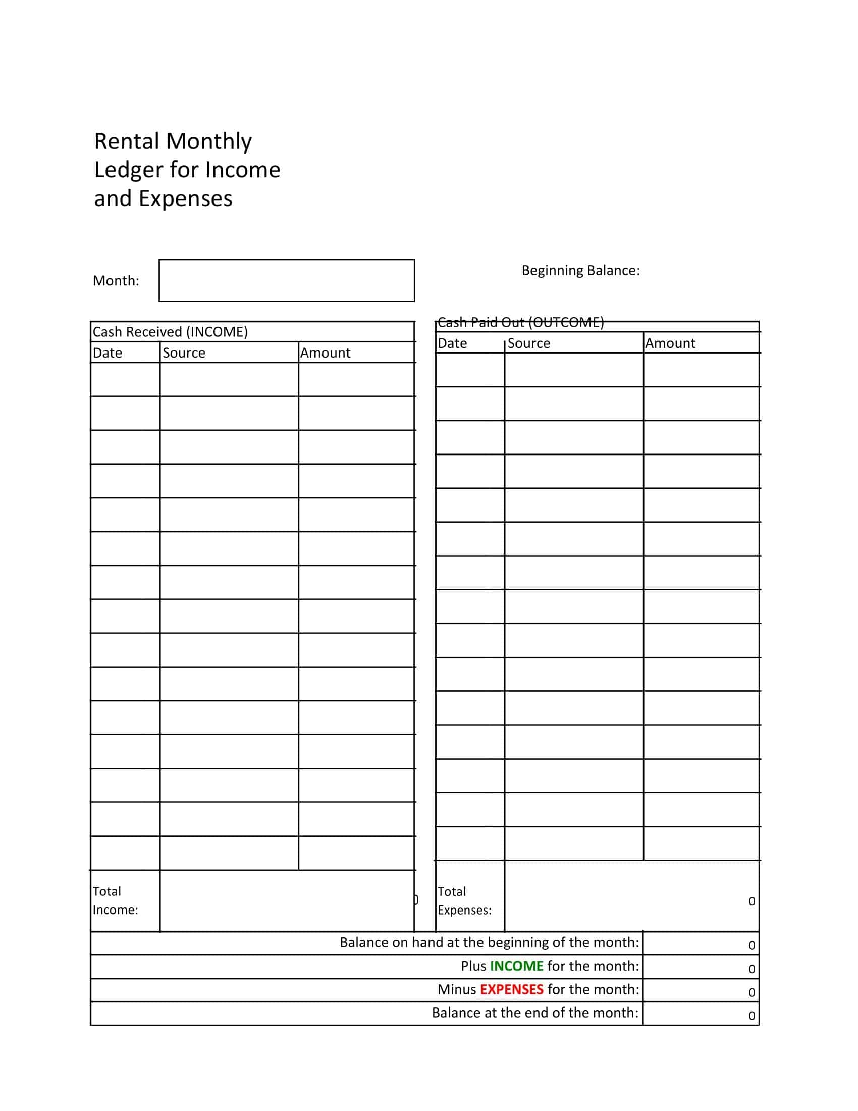 Rent Ledger Template Excel Free