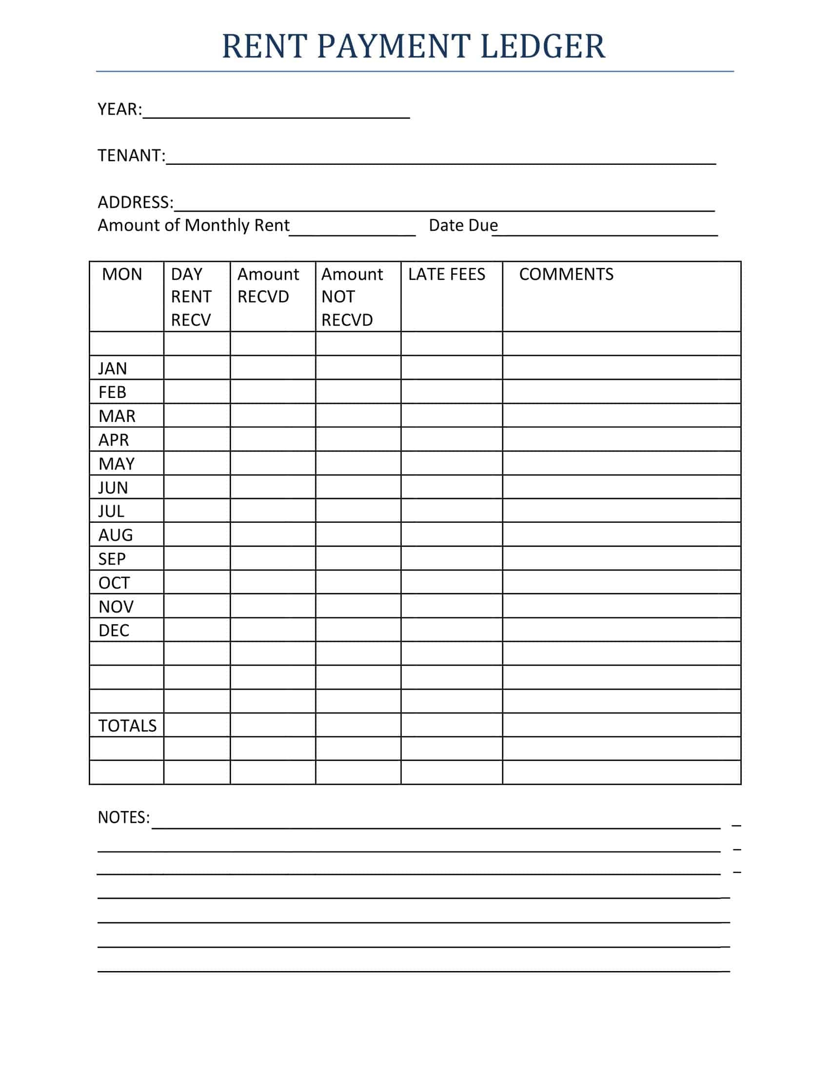 Free Printable Rental Ledger Template Excel Word PDF Google Sheets 