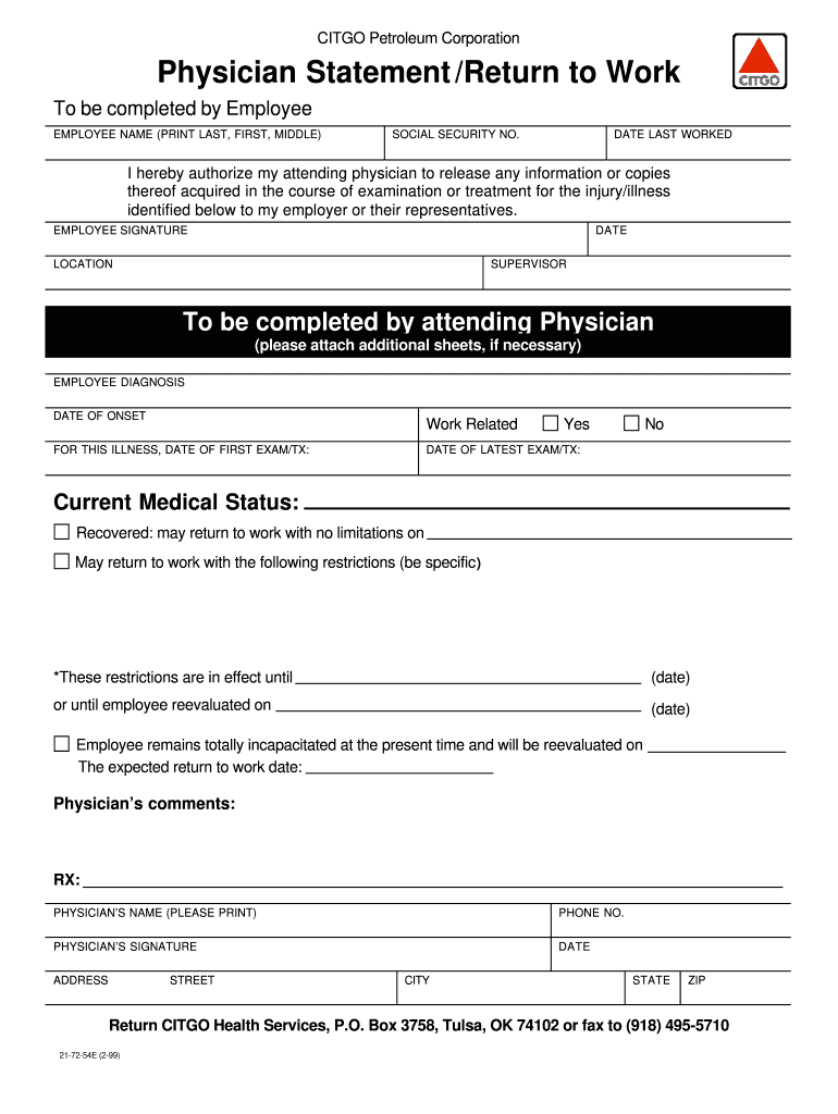 Employee Return To Work Form