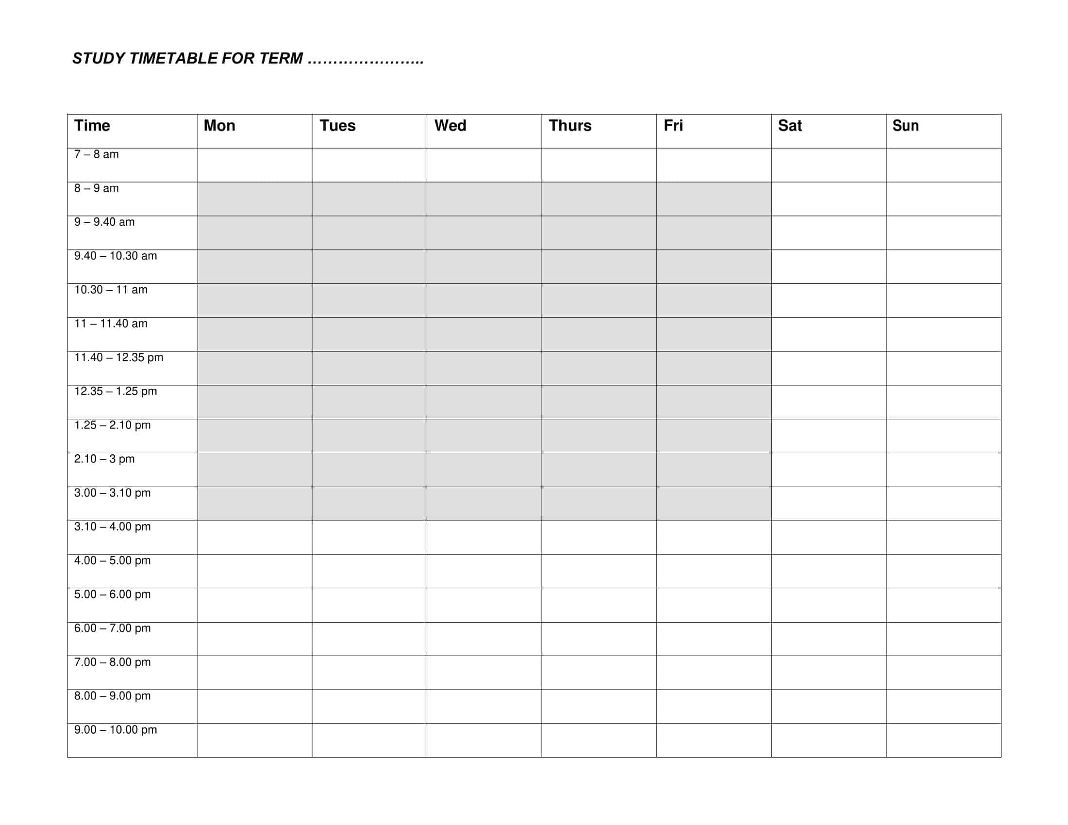 Free Time Study Template Excel Download