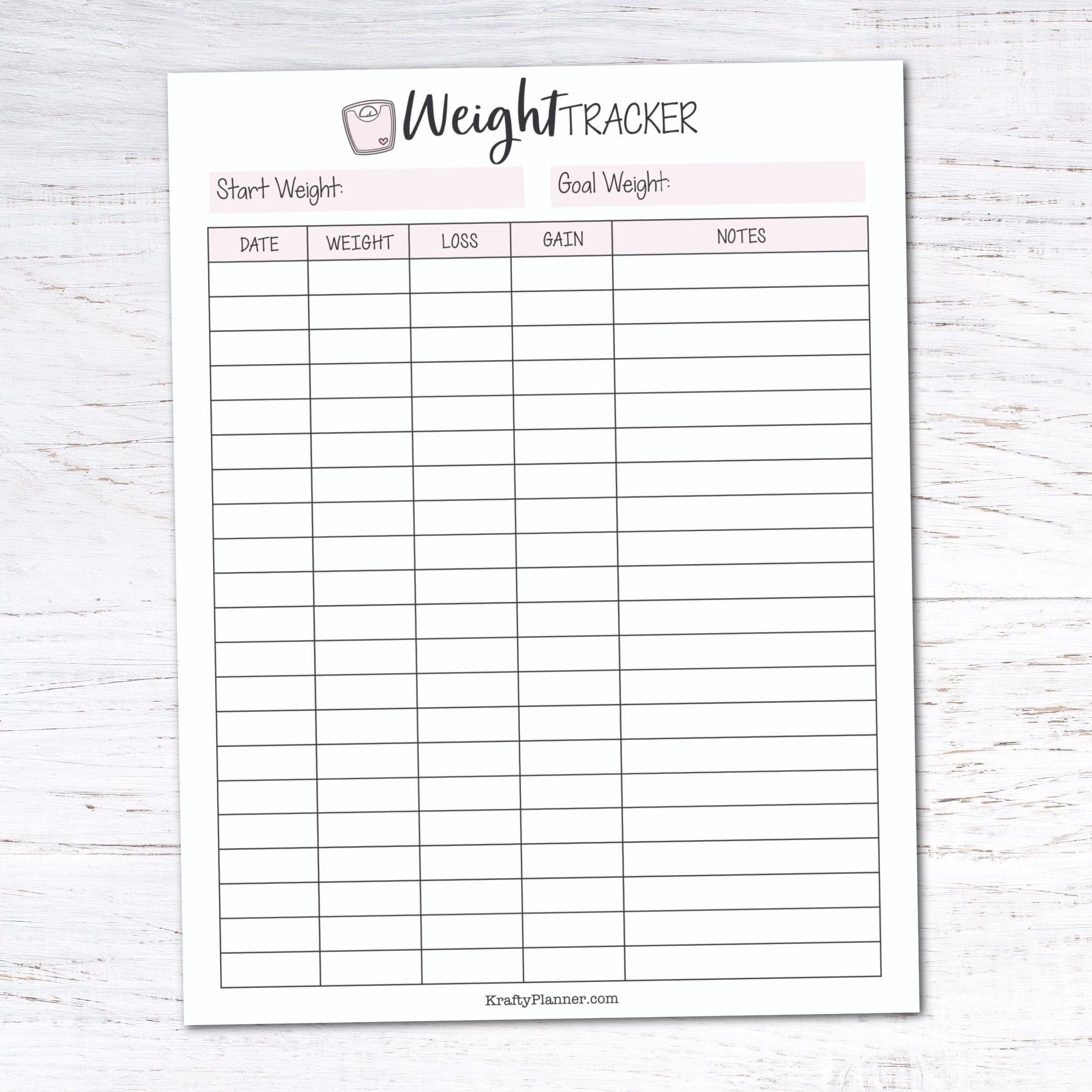 Weight Loss Tracker Template Free