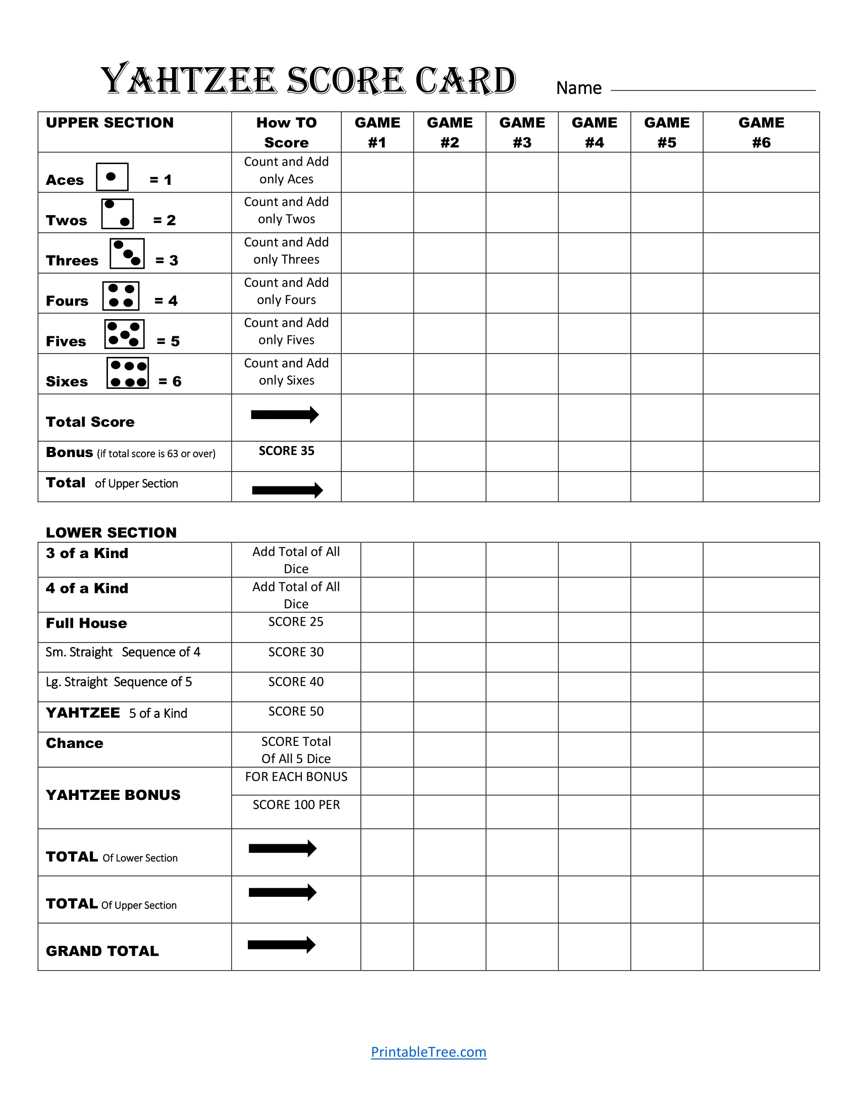 Free Printable Yahtzee Score Sheets Pdf