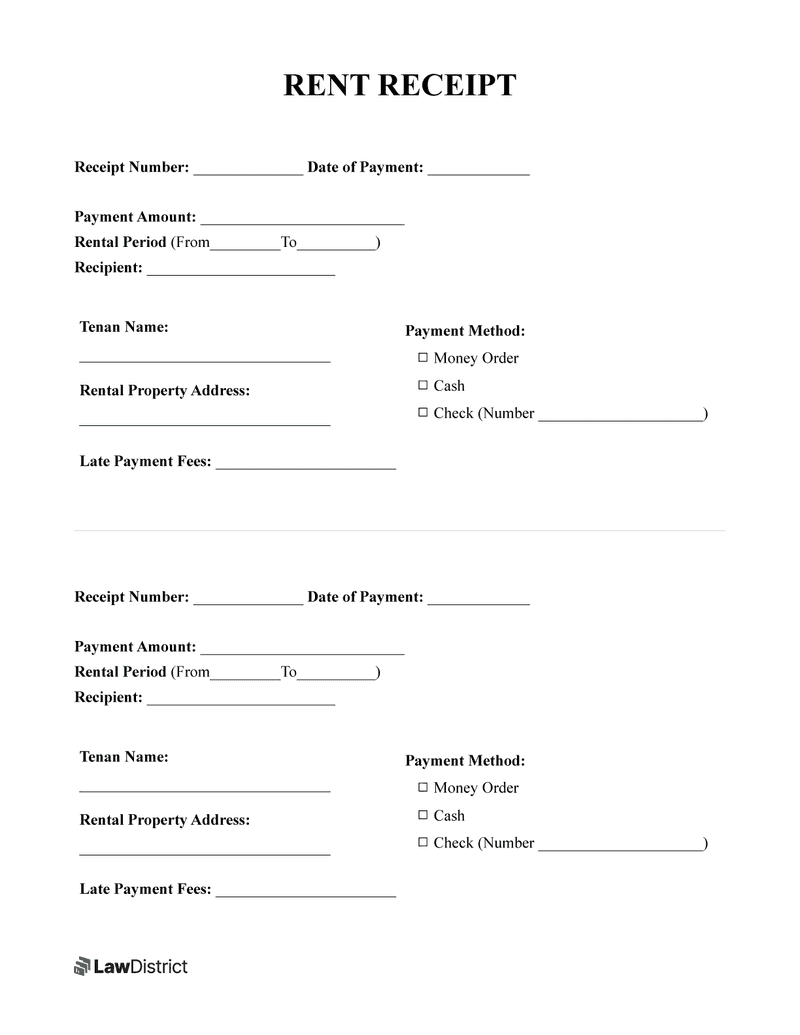 Free Rent Receipt Template Word PDF Receipts LawDistrict