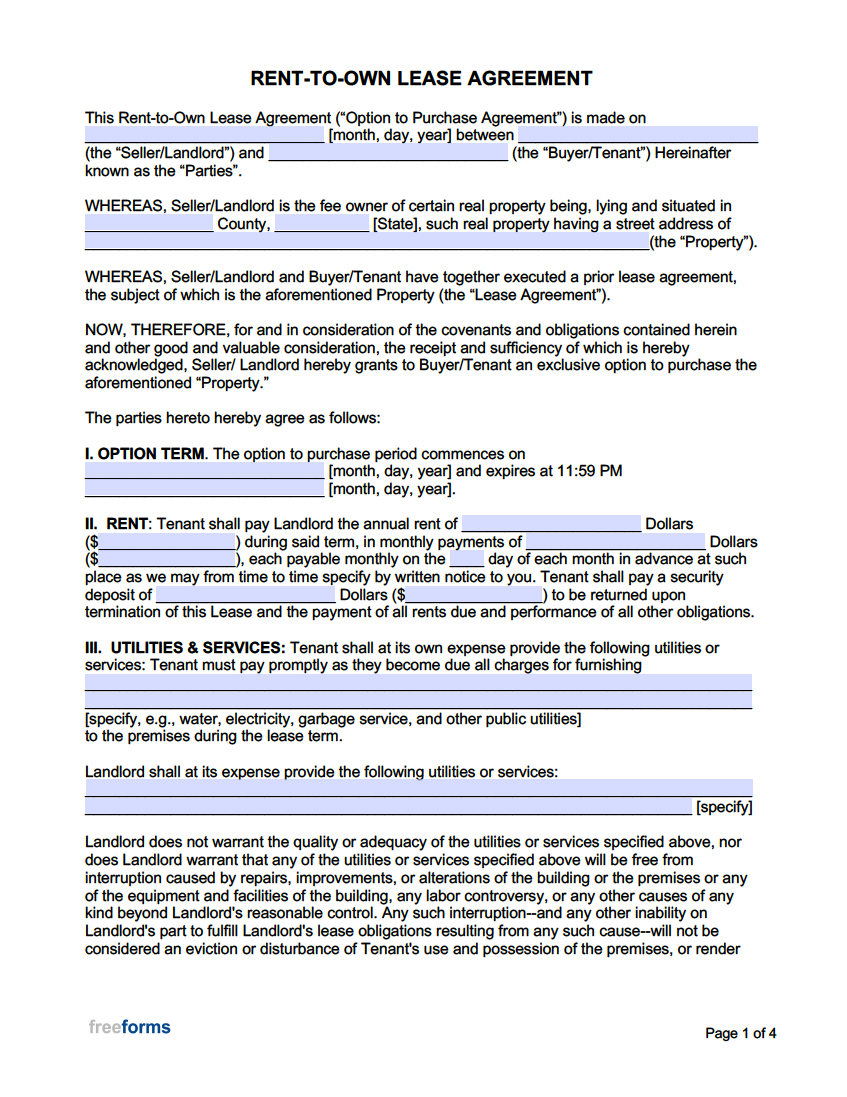 Simple Rent To Own Contract Template