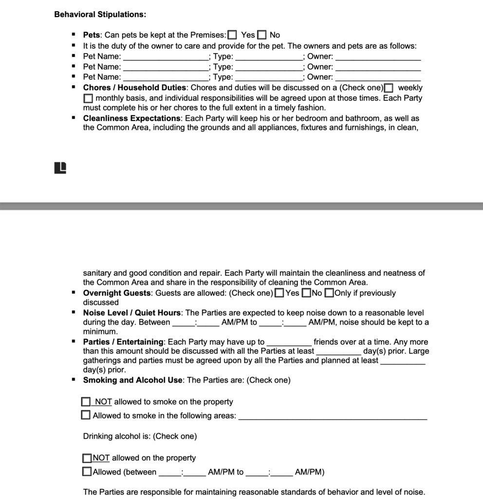 Room Rental Agreement Shared Housing