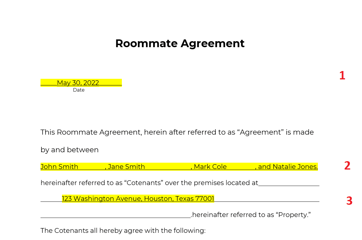 Roommate Agreement Template Word Doc