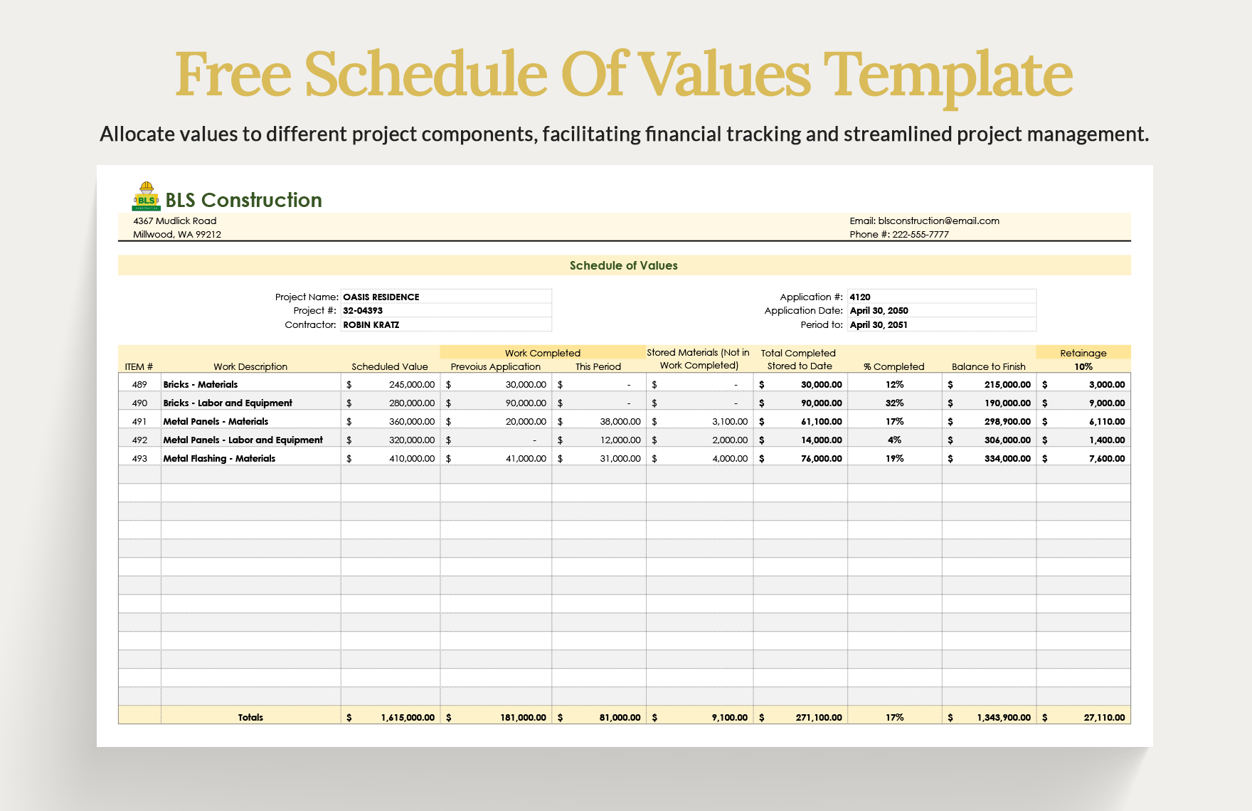 FREE Schedule Of Value Template Download In Word Google Docs Excel PDF Google Sheets Apple Pages