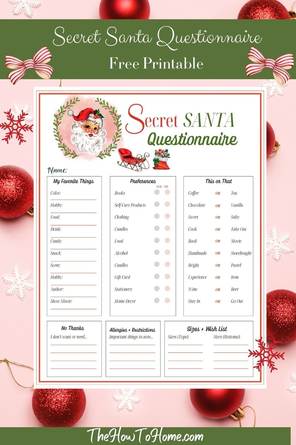 Secret Santa Questionnaire For Adults Free