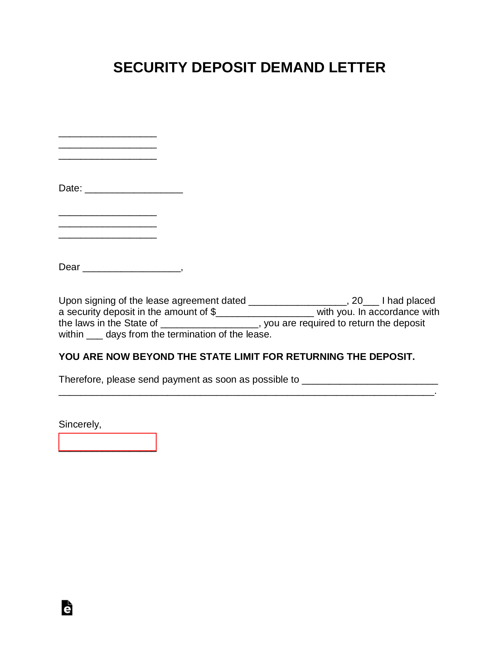 Free Security Deposit Demand Letter PDF Word EForms