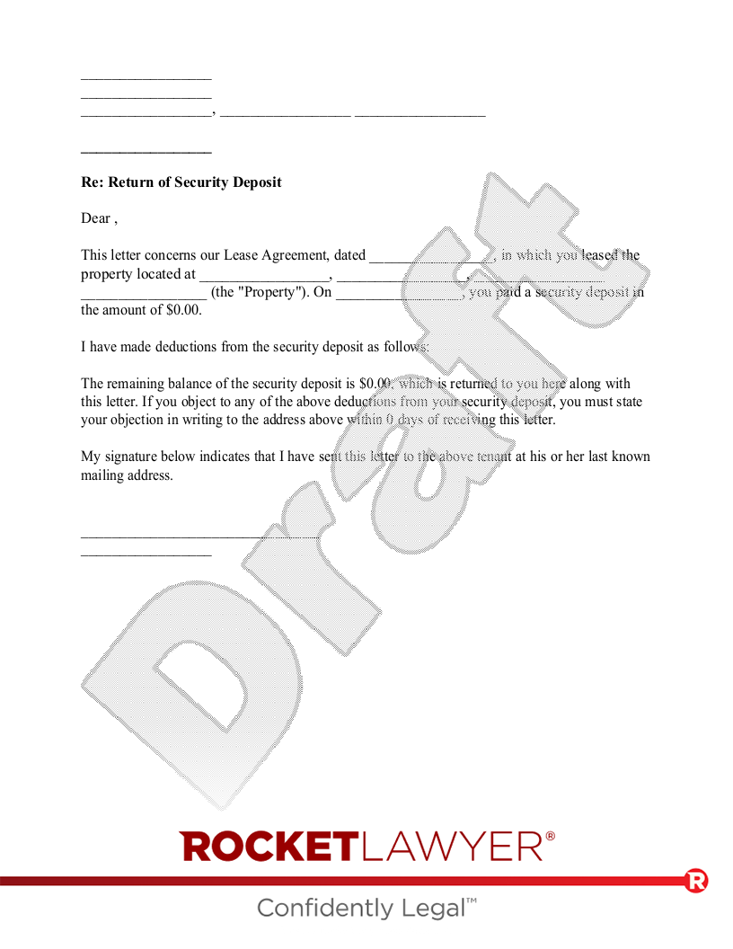 Security Deposit Letter To Tenant
