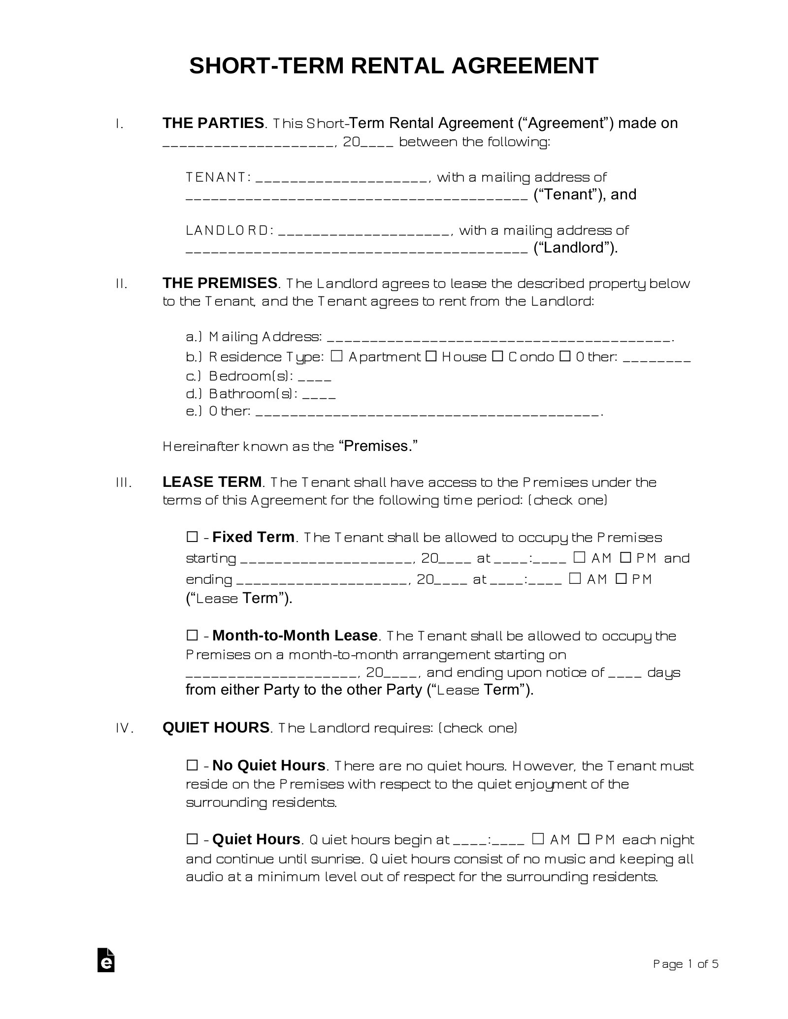 Free Short Term Rental Agreement Template