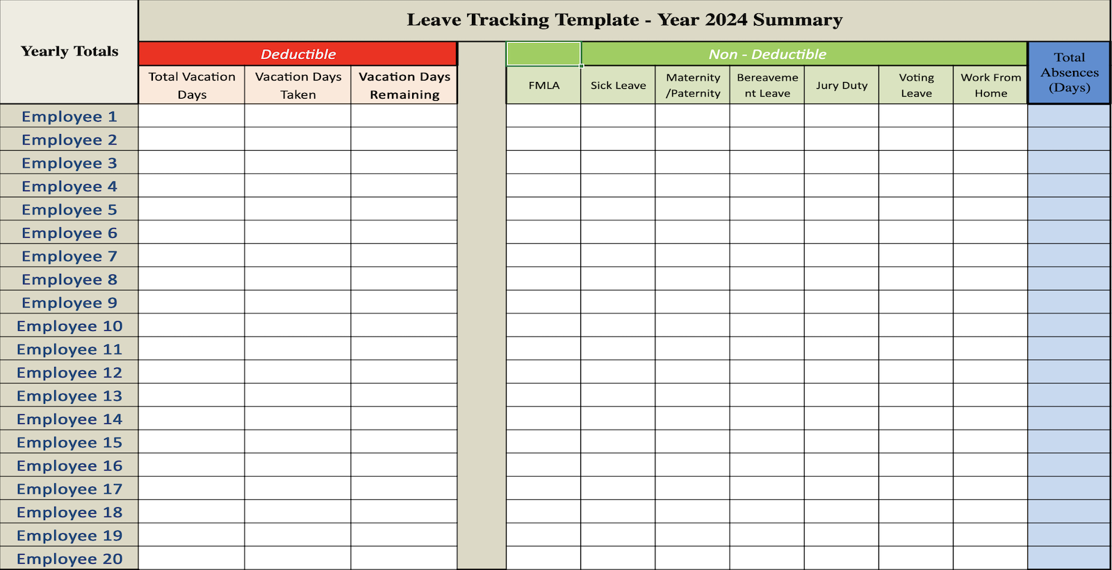 Vacation And Sick Time Tracking Spreadsheet