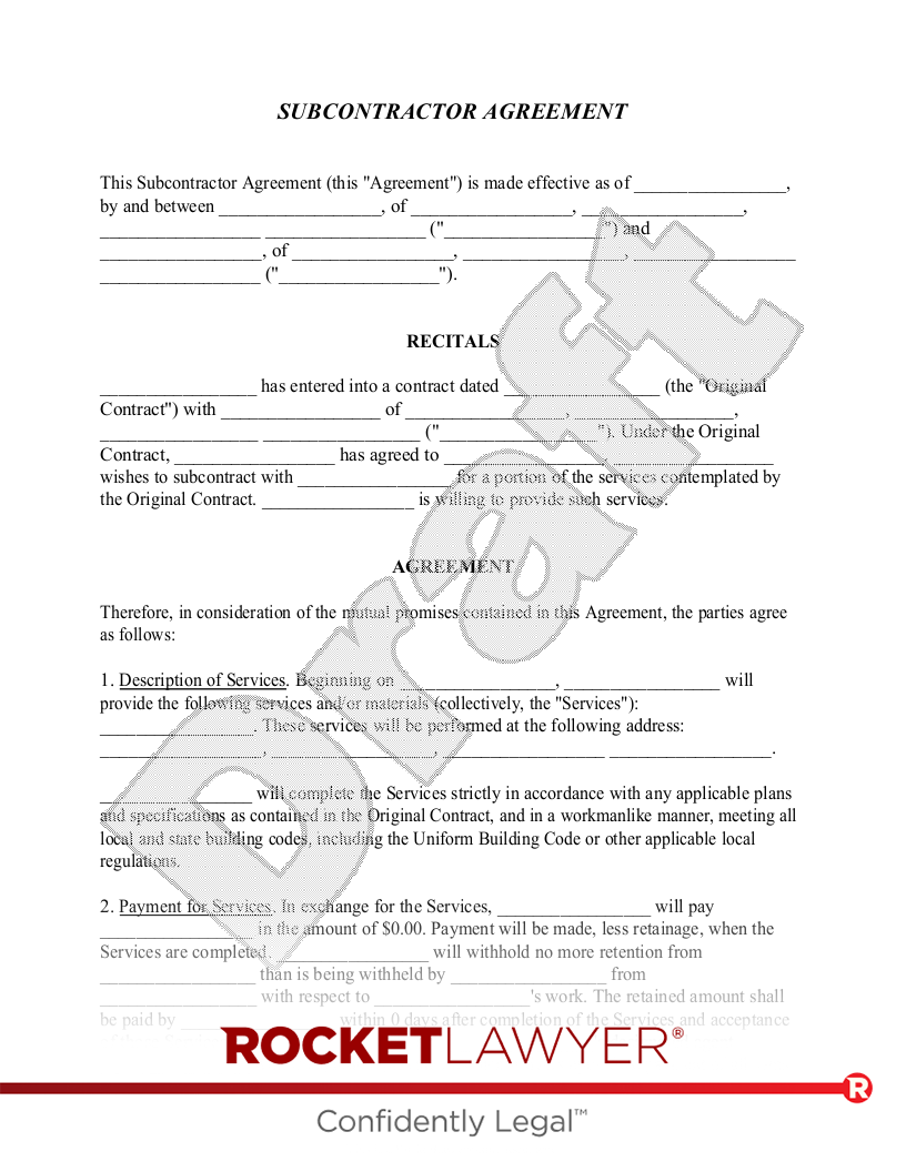 Sub Contractor Agreement Template Free