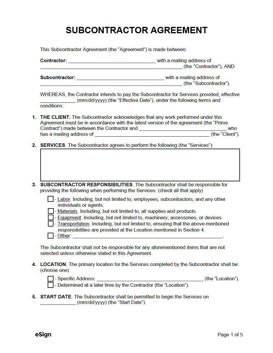 Free Subcontractor Agreement Templates 8 PDF Word