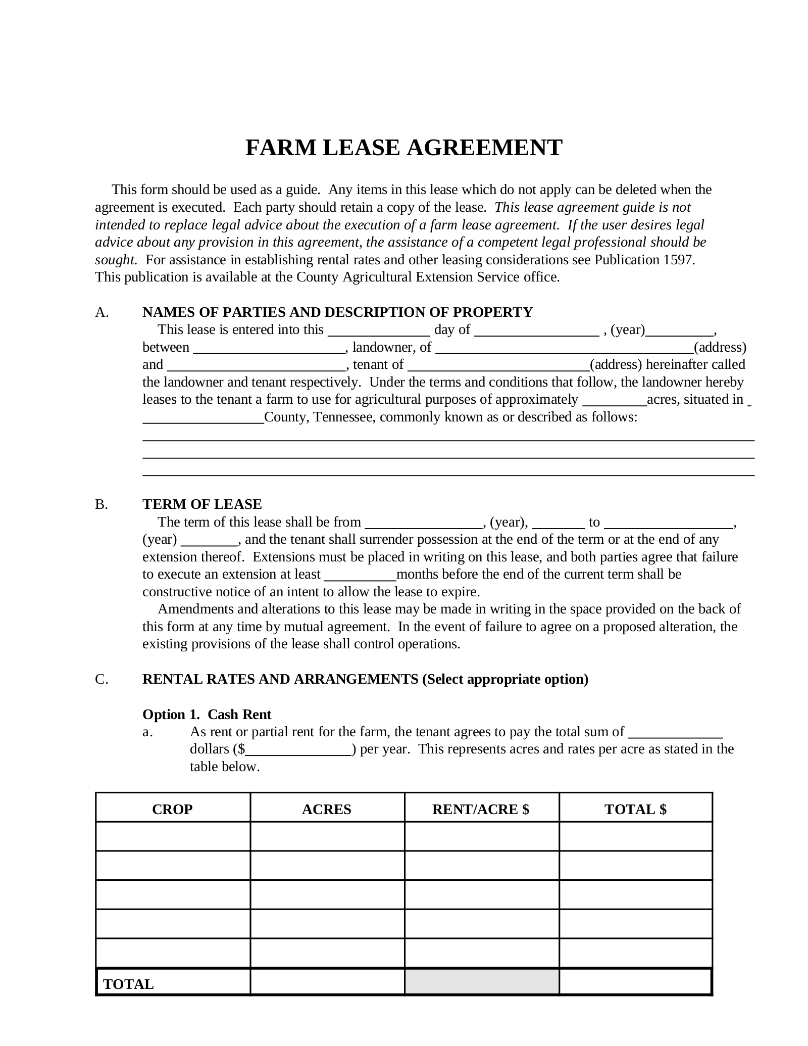 Simple Land Lease Agreement Form