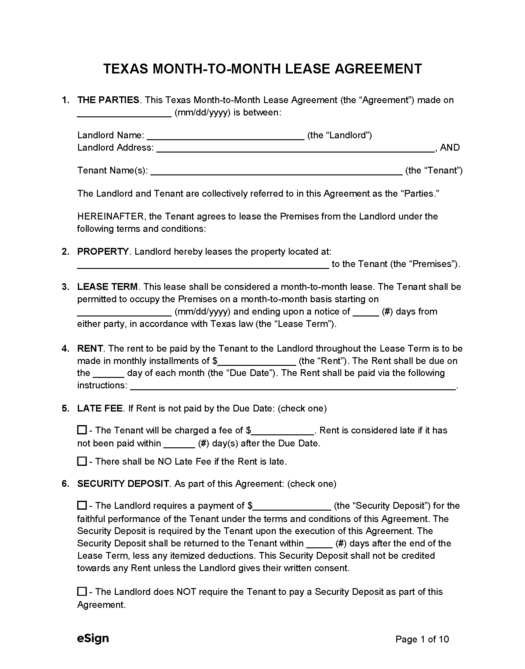 Month To Month Rental Agreement Forms